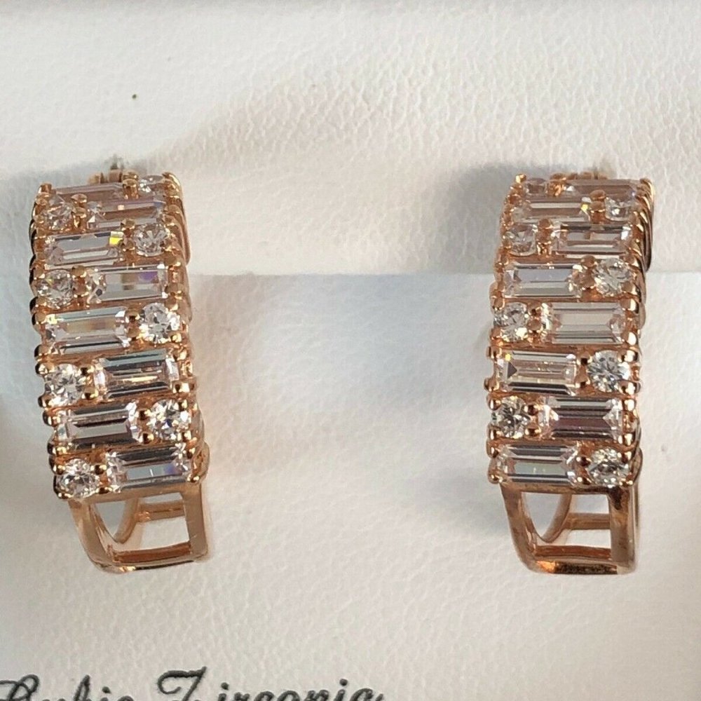 14kt Rose Gold Cubic Zirconia Baguette huggie Hoop Earrings $125